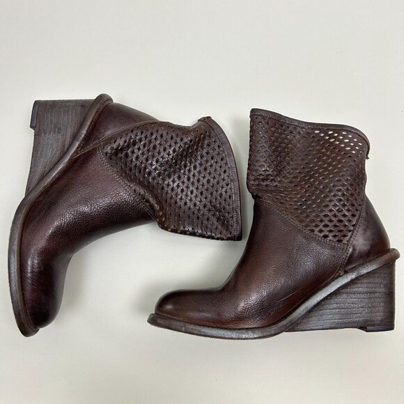 Bed Stu Boots Womens Size 8 Brown Dutchess Teal Cut Out Wedge Booties Ladies - Picture 6 of 14